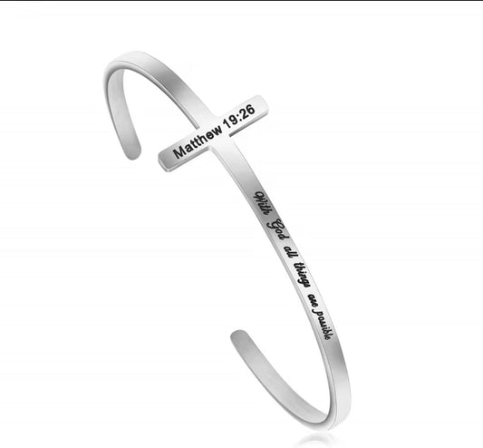 Bible Verse Scripture Cuff Bracelet - Matthew 19:26
