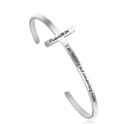 Bible Verse Scripture Cuff Bracelet - Psalm 139:14